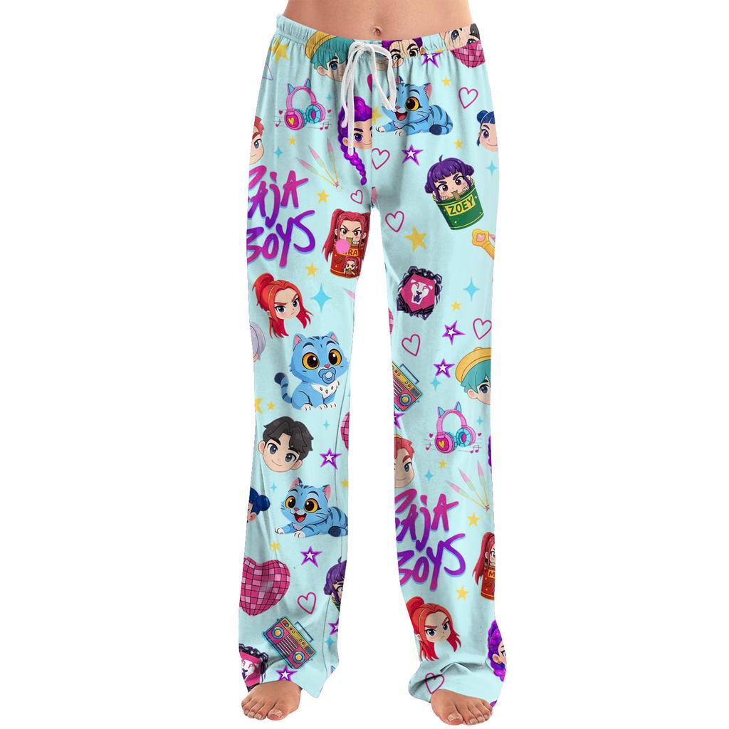 Womens Pajama Pants Sleepwear Casual Drawstring Elastic Waist Pants Comfy Straight Yoga Loose Trousers
