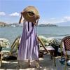 Summer New Sleeveless Casual Loose Purple Dress Women Fashion Plus Size A Line Beach Vacation Dresses Women Solid Pleated Round Neck Long Dress 26368