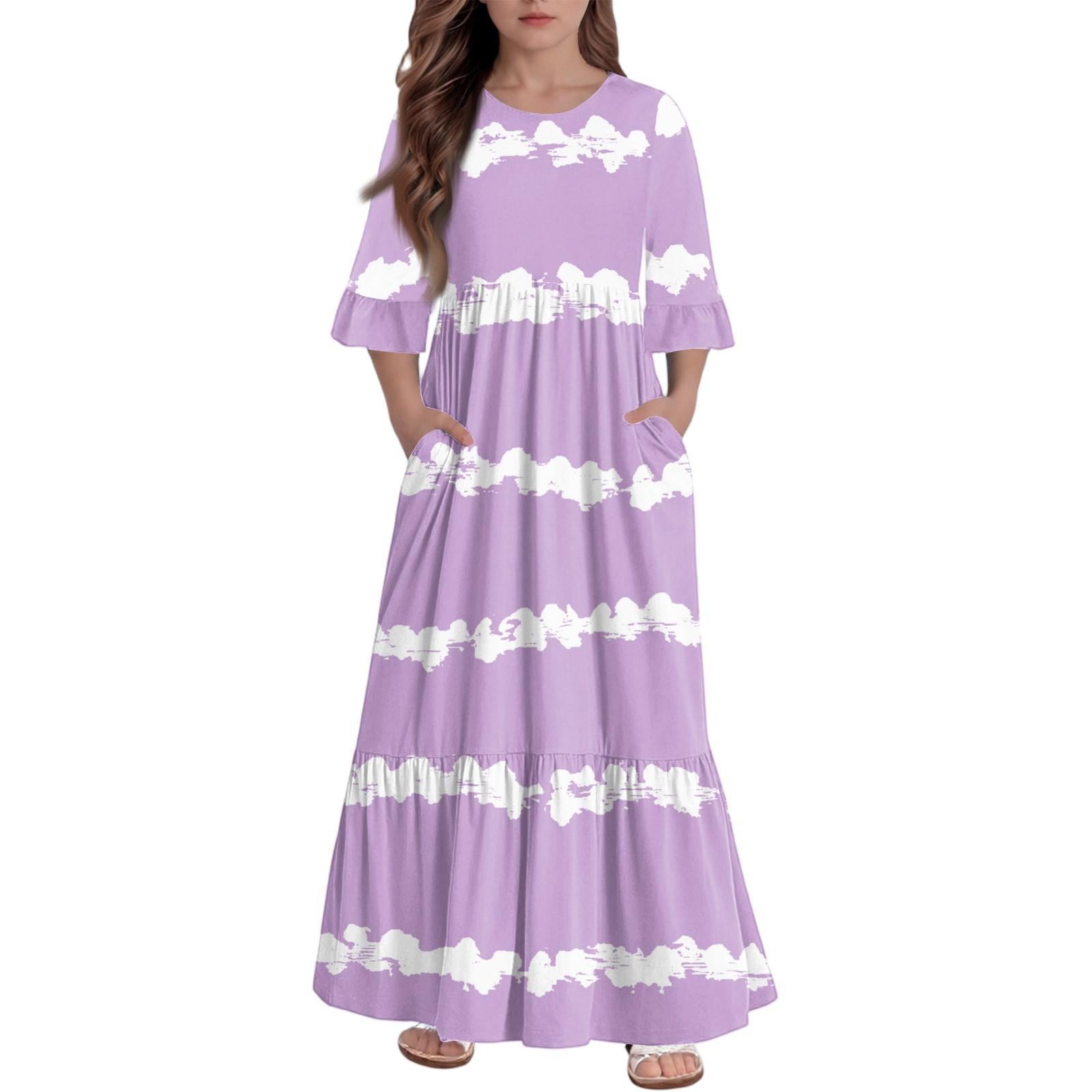 

Платье с многоярусными оборками для девочек - Макси с карманами, рукав 3/4 160