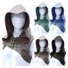 Unisex Faux Leather Medieval Cowl Hat Steampunk Gothic Hooded Cloak Cape with Adjustable Strap for Costume Enthusiasts