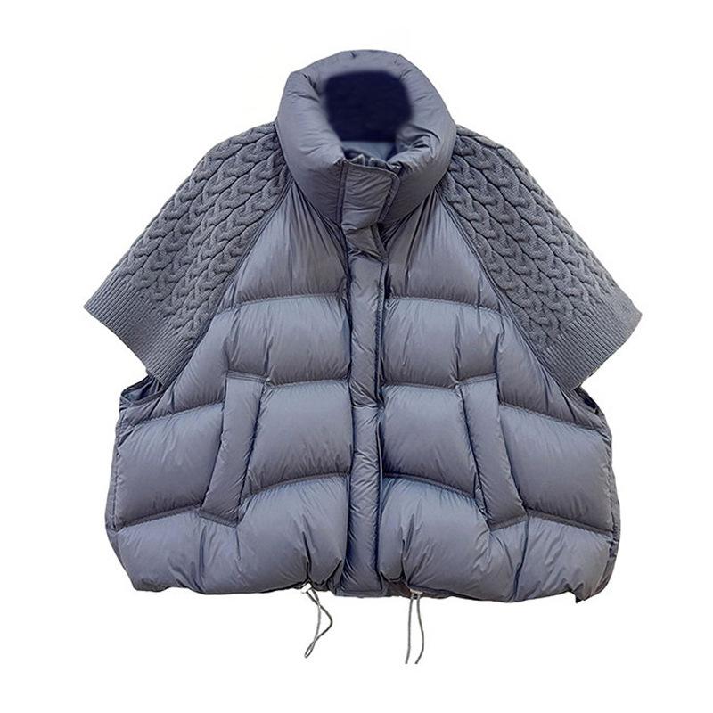 Stand-up collar winter women's vest fashionable new splicing trendy small cotton vest short loose knitted jacket