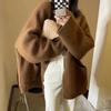 Vintage V-neck knitted cardigan women's autumn and winter new wind sweater large size jacket loose and versatile top