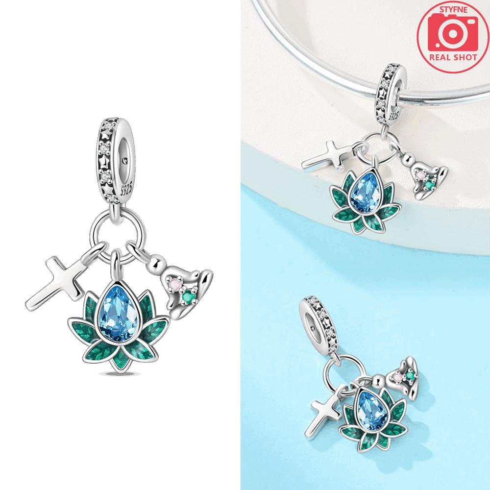 Purple Iris Blue Anemone Pendant Heart Tulip Originalcopper Bead Fit Bracelet Diy Fine Gift Women Jewelry Accessory
