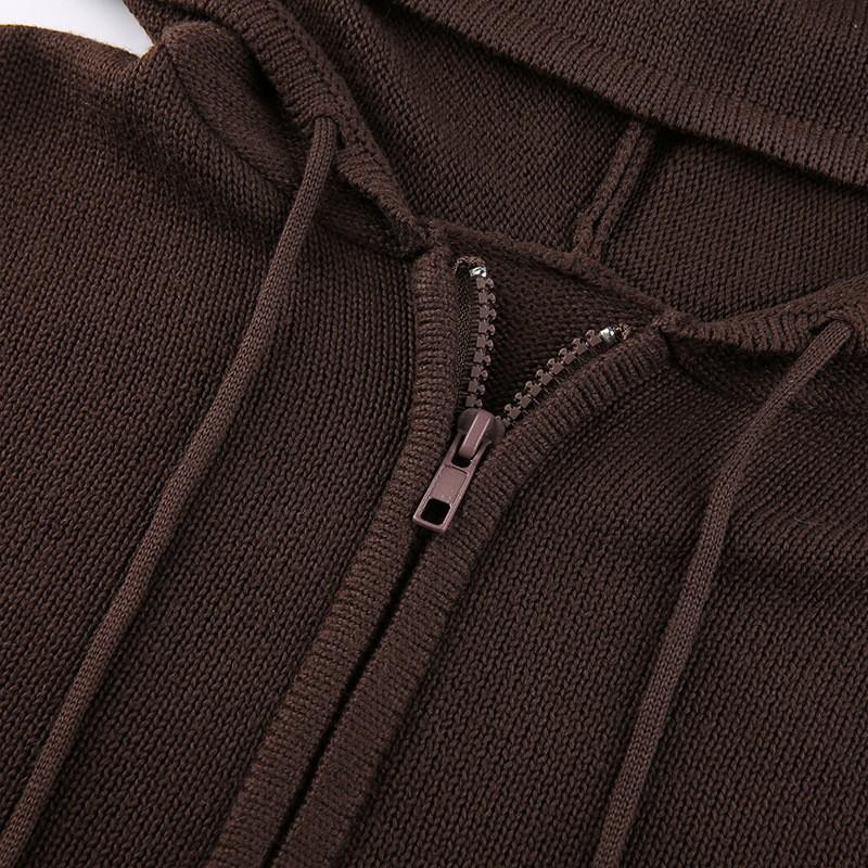 Autumn and Winter Women's Warm Hooded Zip Cardigan Pockets Solid Colour Jacket Short Temperament Tops