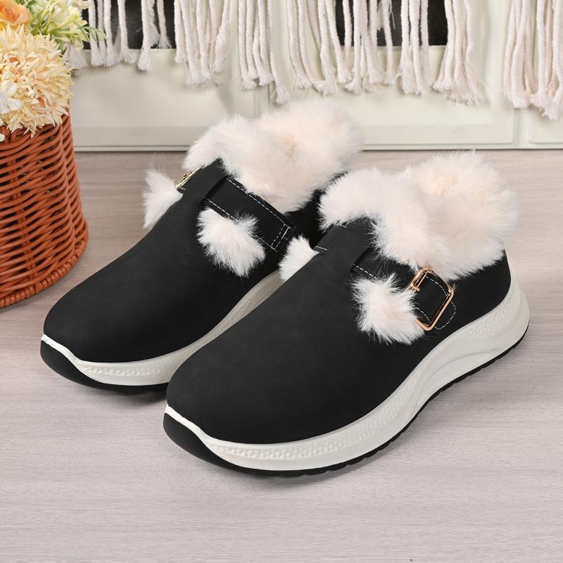 

Women s Winter Stylish & Versatile Slip-On Thick-Soled Fuzzy Cotton Shoes - One-Strap Buckle, Fleece-Lined 44 чорний