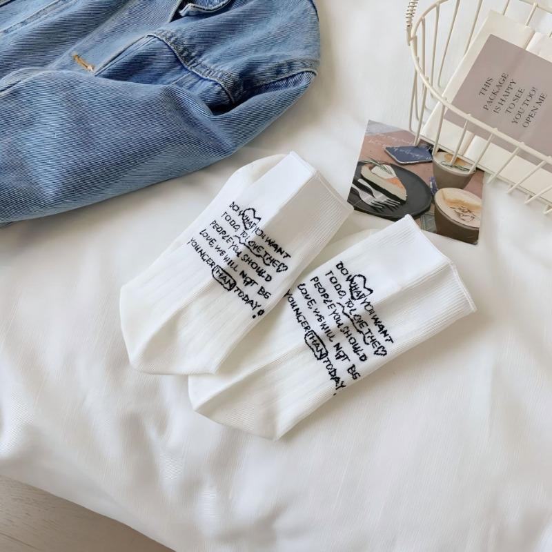 Women's Spring and Summer Thin New Solid Color Heel Letter Breathable Tube Cotton Socks