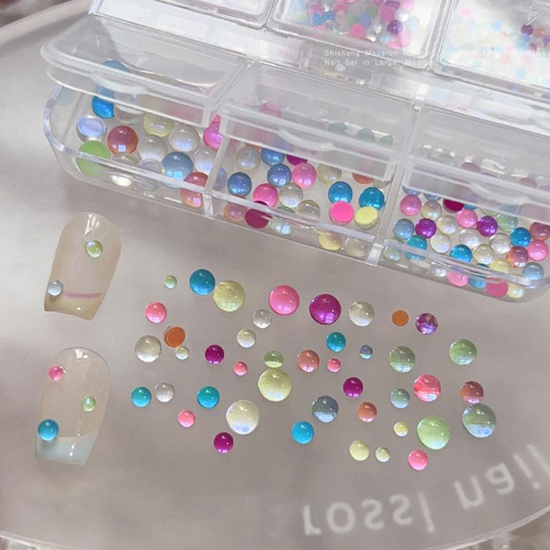 Colorful Mermaid Bubble Bead Half Round Flat Bottom Shiny Aurora Size Mixed Candy Color Nail Art Accessories Decoration Manicure