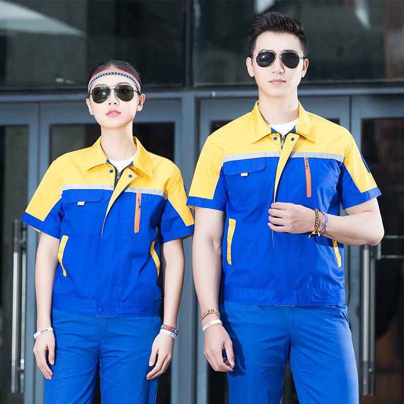 Męski oddychający zestaw odzieży roboczej z krótkim rękawem - letnia odzież budowlana przeciwpotna