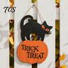 Creative Holiday Ornament Halloween Wooden Door Sign, Black Cat And Pumpkin Plaque, Rustic Plaque Farmhouse Wall Hanging Decor for Party Indoor