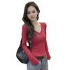 Top de manga larga de terciopelo alemán con pedrería, talla grande - Prenda de abrigo que estiliza la figura para otoño/invierno