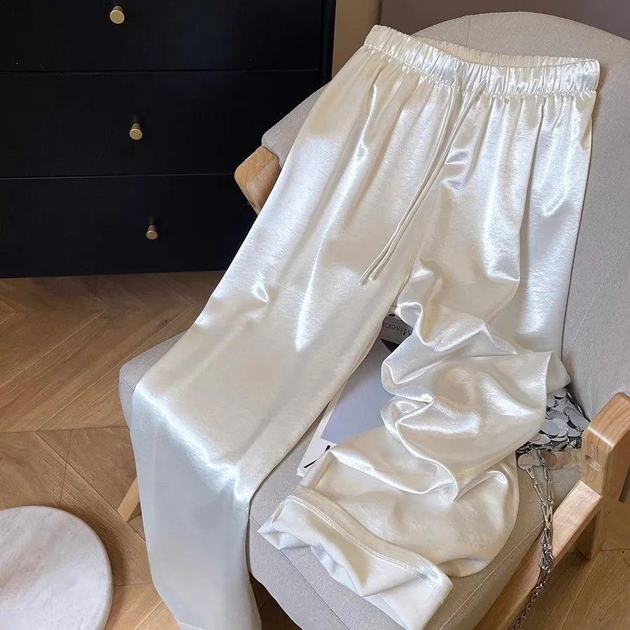 Women's High-End Satin Wide-Leg Pants - Summer Elastic High Waist Textured Drape in Casual Straight Style