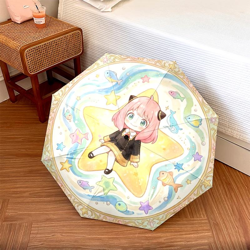 

1PC Automatic Folding Umbrella Anya Forger Pattern 8 Ribs Portable Foldable Travel Umbrella Christmas Birthday Gift разноцветный