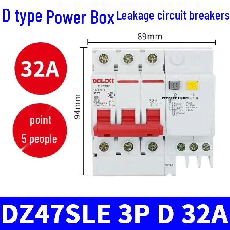 Three-Phase 380V Delixi DZ47SLE D-Type Circuit Breaker with Leakage Protection