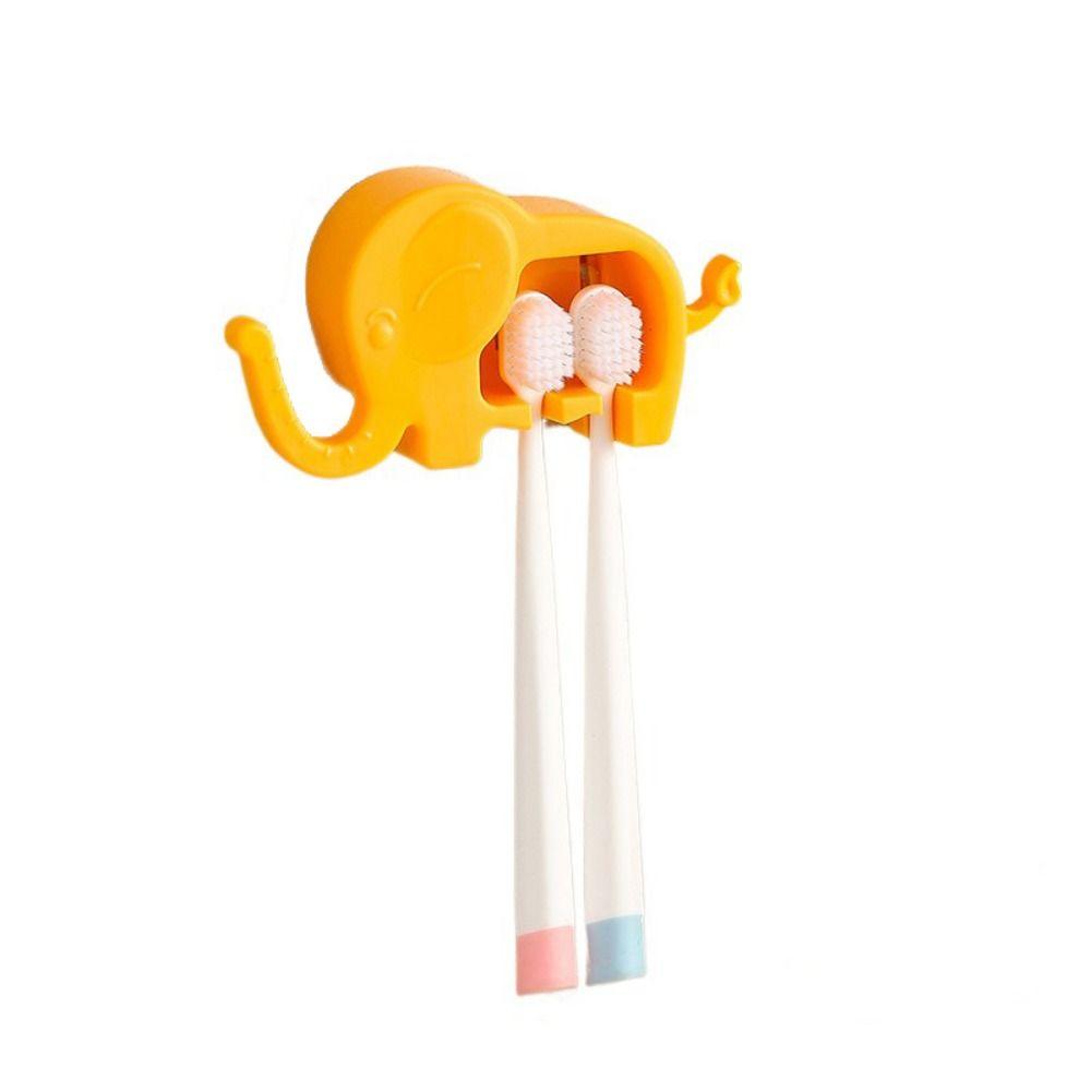 

Plastic Elephant Toothbrush Cup Holder Wall Mounted Sundry Storage Rack Bathroom жёлтый