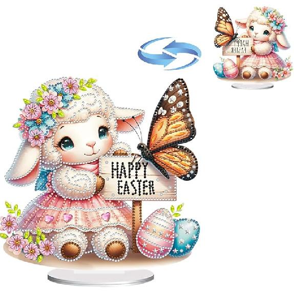 BAYUNOE DIY Diamond Art Painting Desktop Ornament Easter Handmade Double-Sided Pattern Diamond Art Decorated Tabletop Ornaments Single Sided Diamond