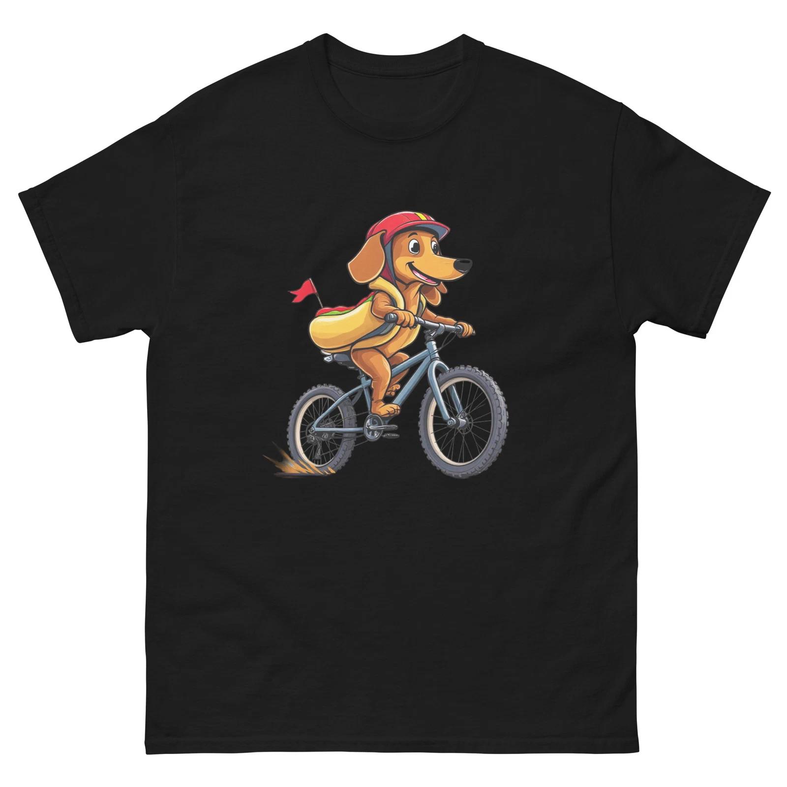 Biking Daschund Dog Bike Cycling T-Shirt L