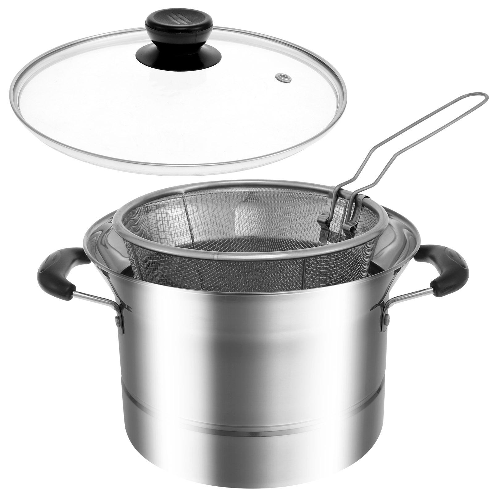 Deep Fryer Pot Stainless Steel Fryer Pots Multi-functional Deep Frying Pot with Strainer Basket for Cooking Kitchen Accessories серебряный