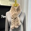 Korean Real Rex Rabbit Fur Whole Leather Woven Scarf Double-sided Thickened Warm Scarf Cute Ball Fur Collar Children
