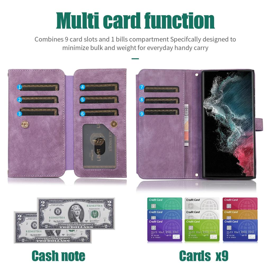 Crossbody Wallet Phone Case for Samsung Galaxy S21 S23 FE S24 S22 Plus S25 Ultra A16 A06 A36 A56 A15 A55 A35 Card Holder Leather