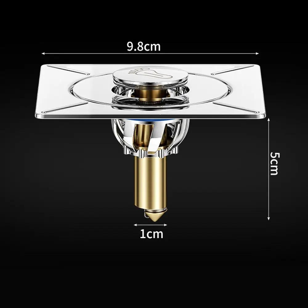 Shower Floor Drain Square Filter Toilet Floor Drain Poppet Seal Cover Sewer Pipe Odour Control Universal Push-Pedal