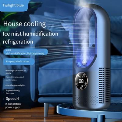 Bezlopatkový ventilátor Elektrický Domácí Kolej Chlazení Vodou chlazený Stolní Modrý