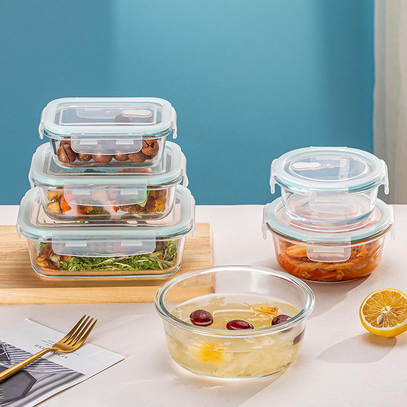 Microwave-Safe Glass Lunch Box with Lid - Ideal for Students & Office Workers, Divided Sections for Fresh Meals.