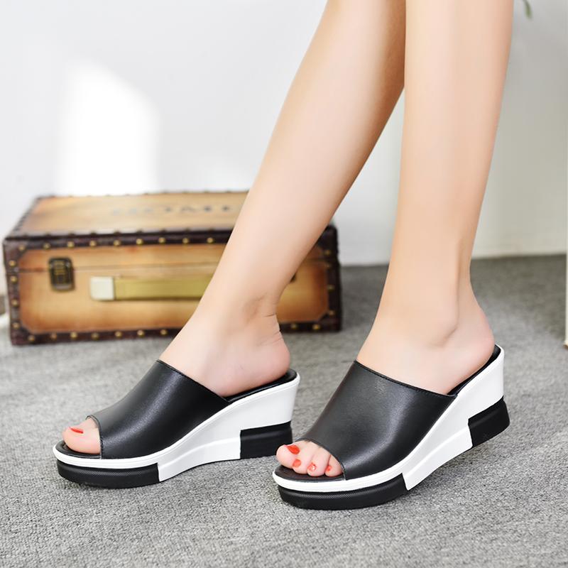Fashion Slope Heel Women's Cool Mop Lightweight Height Increasing Summer New High Heels Thick Sole Straight Drag Outdoor Women's Sandals