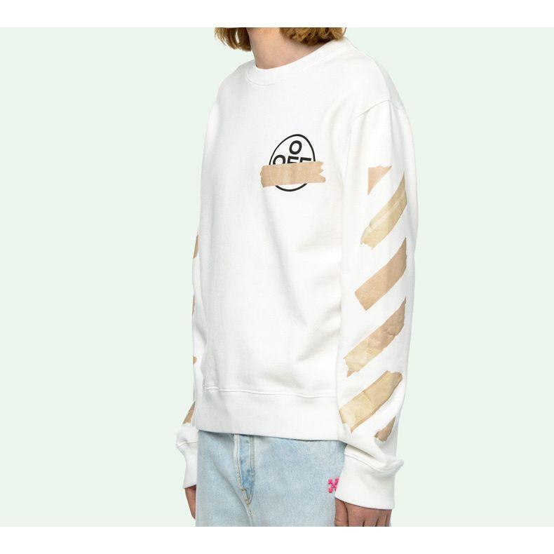 Off-White Tape Arrows Slim Crewneck White/Beige Men Tops OMBA025R20E300020148