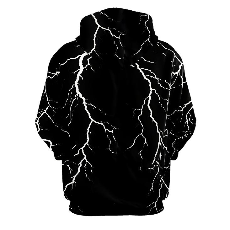 Men 3D Lightning Print Hoodie Casual Sports Knit Sweatshirt With Drawstring Pockets for Spring Autumn Winter