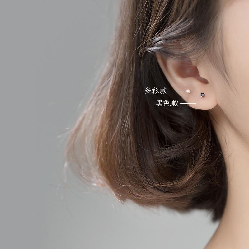 Tiny Round Crystal Stud Earrings Claw Design 925 Silver Piercing Jewelry for Women Simple CZ Zircon Earring Female Gift