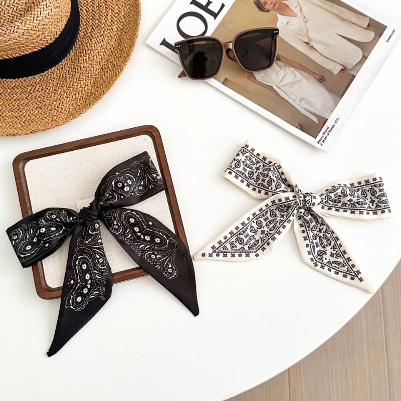 Cashew flower silk scarf, long strip, new simple letters, hair tie, bag streamer, decorative versatile small scarf, fashionable belt.