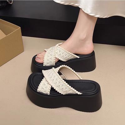 Thick-soled Heightening Heel Beach Cool Slippers Women's Summer Wear 2025 New with Skirt Bohemian One-word Sandals