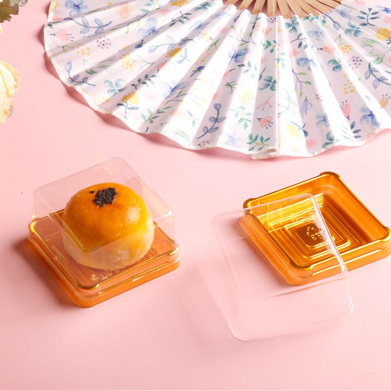 New black gold square blister box egg yolk crispy moon cake leisure food packaging box strong and