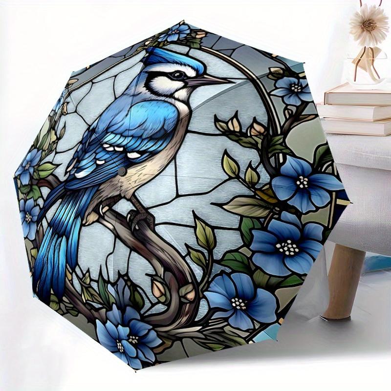 

1pc Stained Glass Bird Automatic Folding Umbrella - Lightweight, Windproof, 8-Rib Reinforced Design, Portable for Backpacks, D Iron&8K