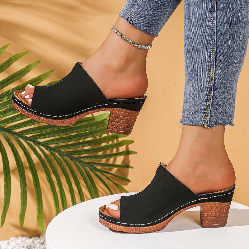 Women Slippers 2025 New Trend Chunky Women Sandals Mid Heels Fashion Slippers Summer Brand Dress Pumps Casual Shoes Slides Women