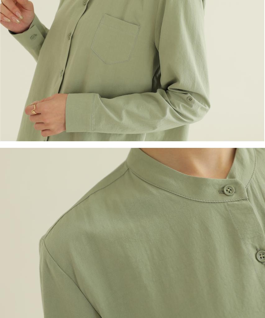 Ppaeppae Pocket Point Mandarin Collar Neck Natural Blouse