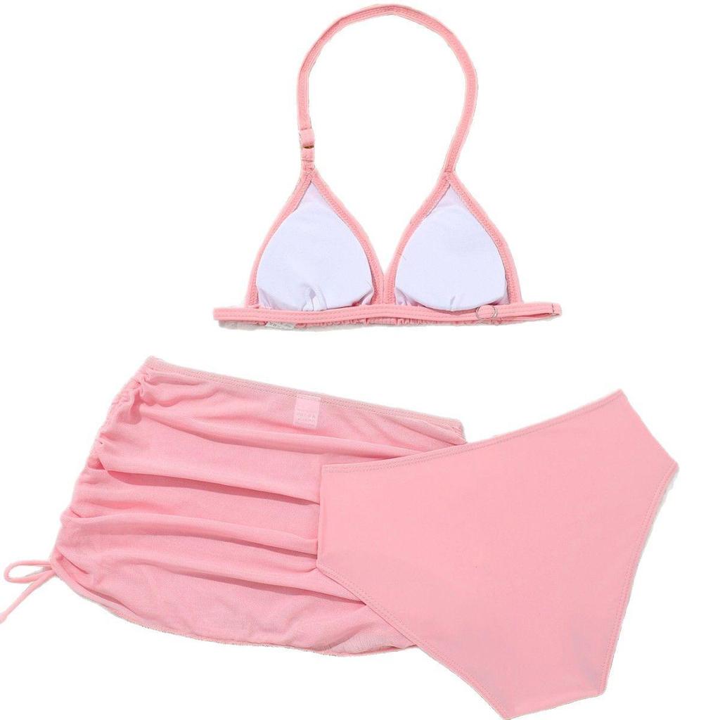 2025 Cute Girls' Three-Piece Bikini Swimsuit with Chest Pads for Middle and Older Children