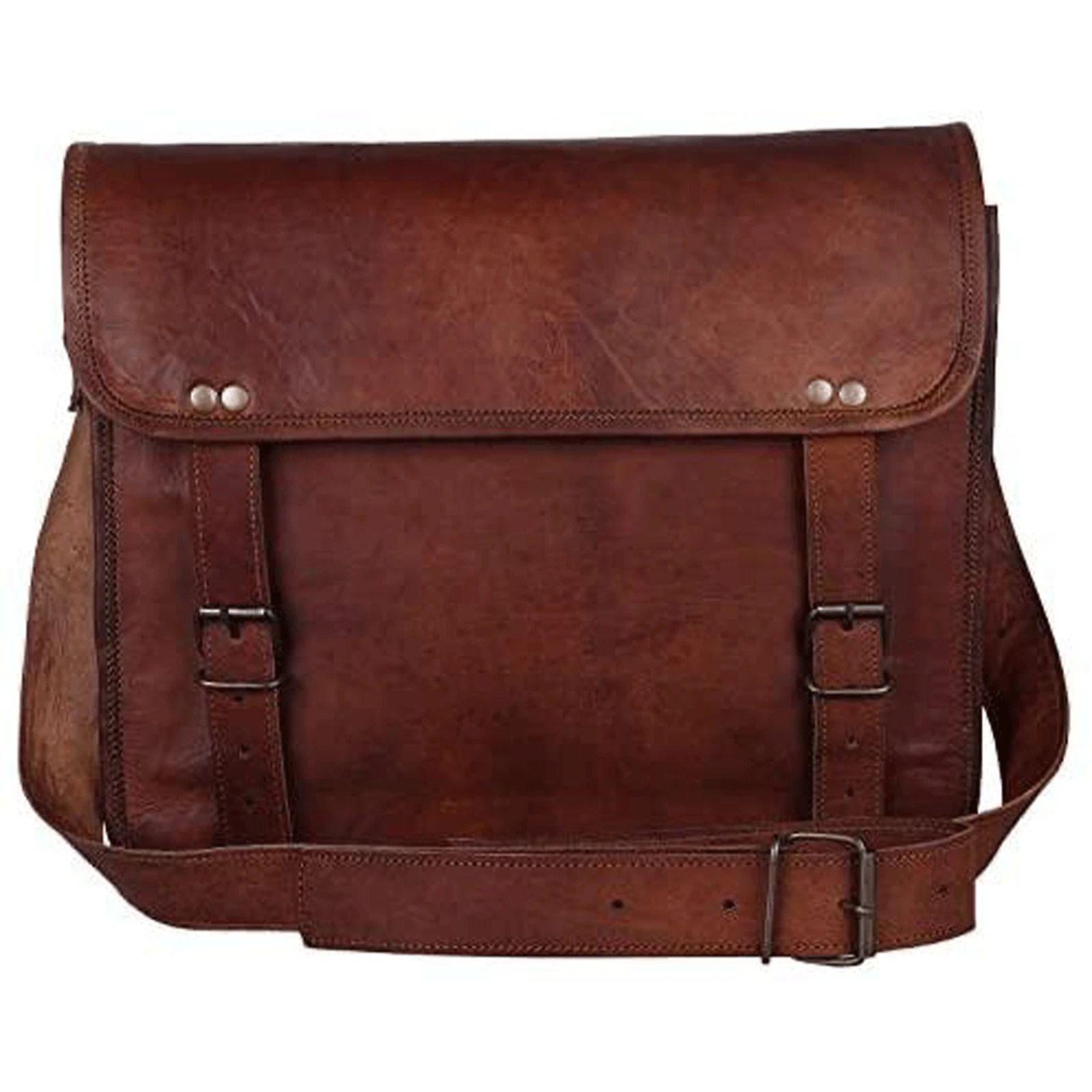 

Винтажная коричневая кожаная сумка-мессенджер на плечо, сумка для ноутбука, портфель 13 x 10 x 4 in