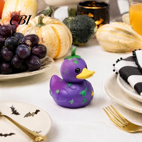 Solid Resin Statues Funny Orange Eggplant Duck Figurine, Fruit Vegetable Statue, Adorable Desk Whimsical Animal Sculptures Decor for Car Dashboard