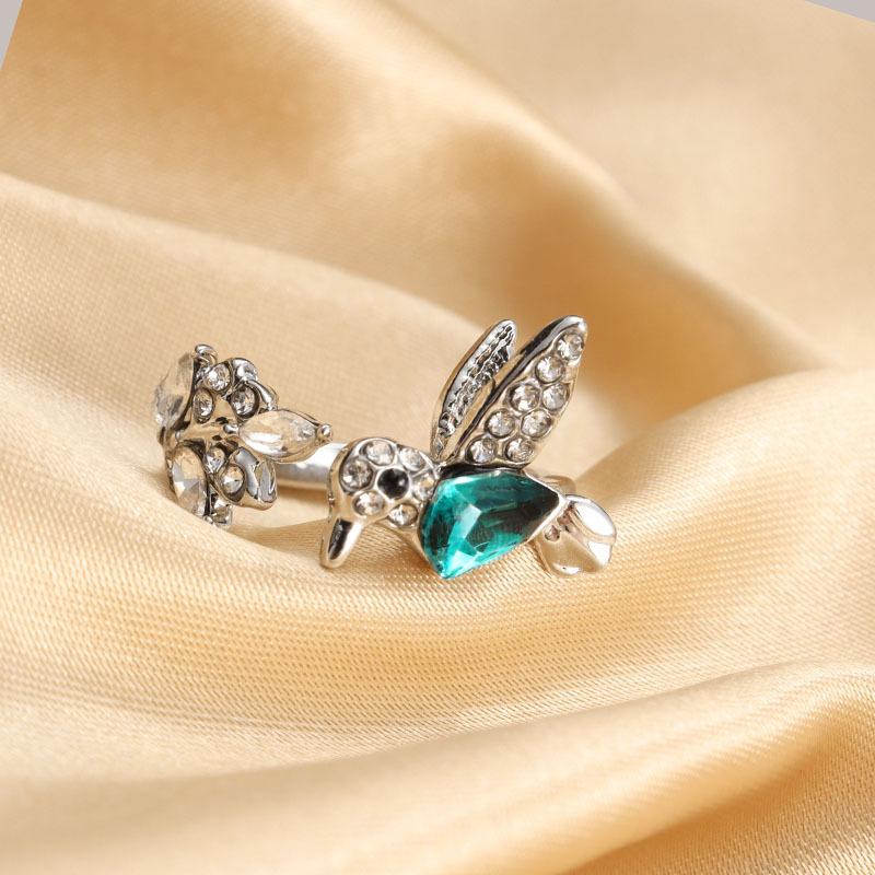 Elegant Natural Blue Stone Adjustable Hummingbird Rings for Women Glass Filled Rings Female Engagement Wedding Party Jewelry