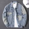 Koreanischer Stil Denim Patchwork Oberbekleidung Herren Jacke mit Kragen Lässig Minimalistisch Mode Trendige Frühling Herbst Neuer Stil Jacke