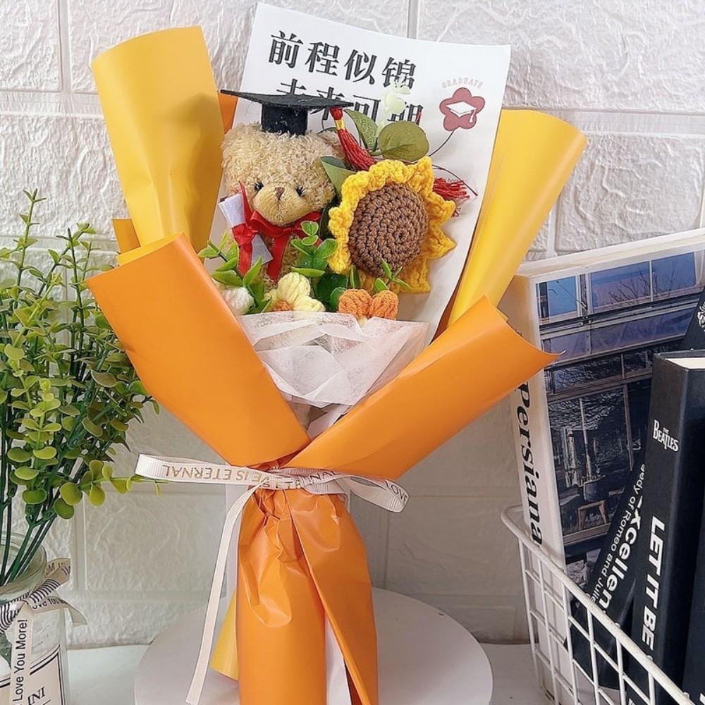 Handmade Sunflower Flowers Crochet Sunflower Dr. Bear Flower Bouquet New Animal Plush Bouquet  Gift