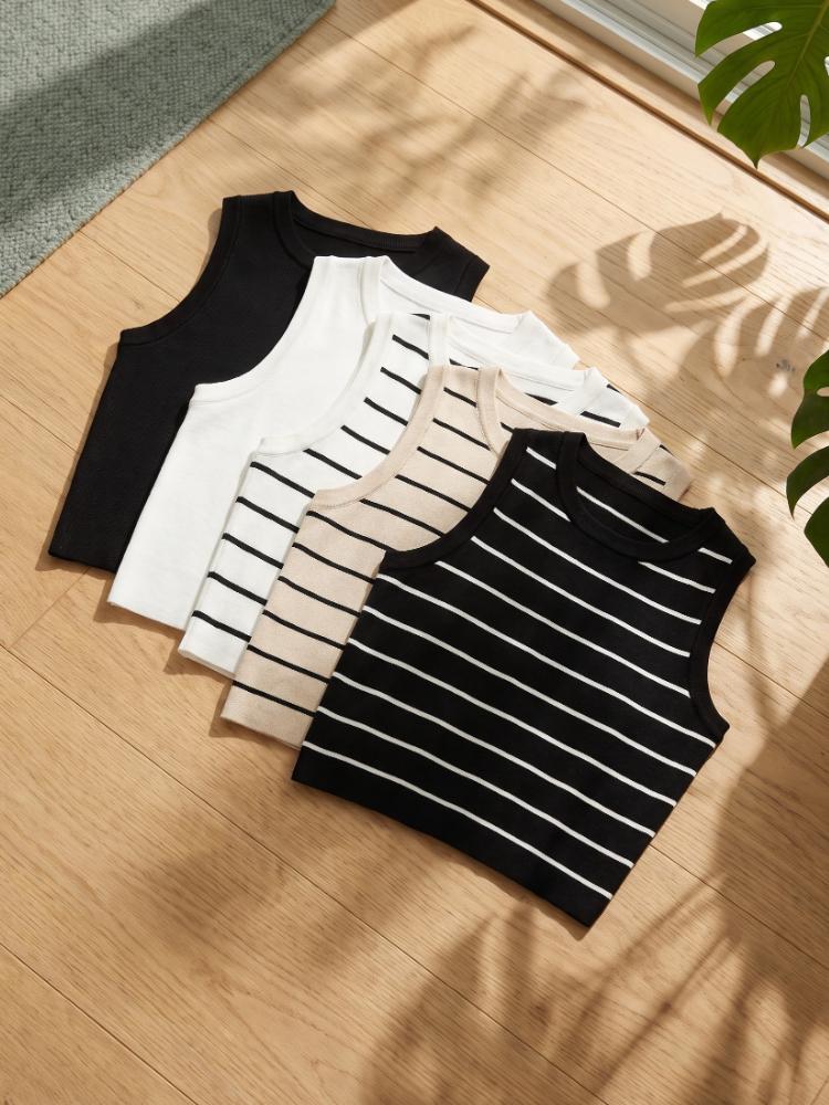 Stripe Women Knitted Tank Top Summer Fall Slim Sweater Short Sleeveless Solid Spring Autumn Sweaters Pullovers 2026