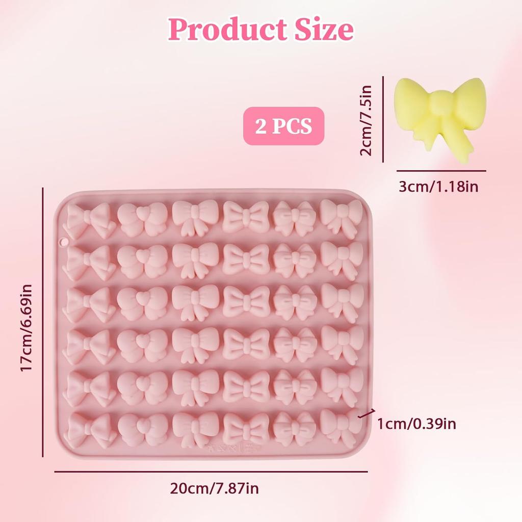 2 Pack Bow Molds for Chocolate with 2 Dropper,Silicone Bow Chocolate Mold,Butterfly Ice Cube Molds,Mini Silicone Mold for Birthday Wedding Party Diy