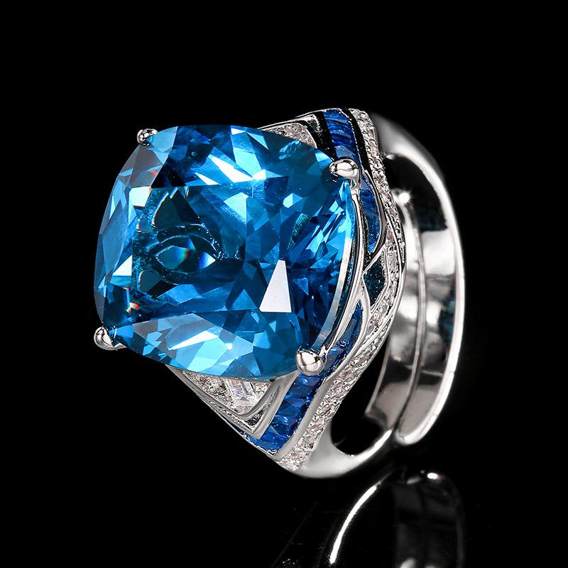 Jewelry Copper Bottom Gold-Plated Simulation Treasure Corundum Fat Rectangular Luxury Inlaid Ring Women 14 * 16