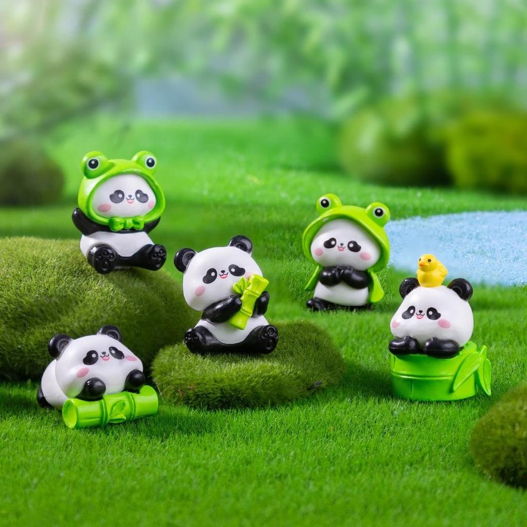 6Pcs Cute Resin Mini Panda Figurine Kawaii Accessories House Decoration Desk Garden Home Decor Animal Ornaments Kids Toy Gifts
