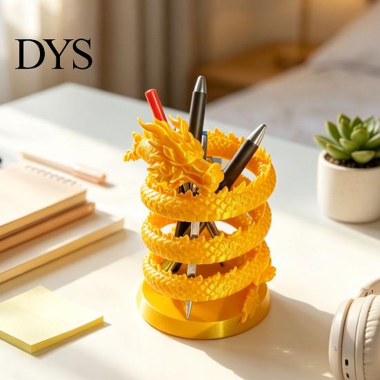 Decorative Pen Cup for Study Coiled Dragon Holder, Chinese Style Pencil Cool Gaming Desk Decor Organizer, Stationery Storage Container Office