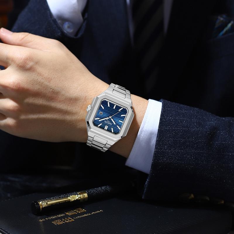 NIBOSI Luminous Square Man Watch Waterproof Business Men Watch Stainless Steel Quartz Luxury Men's Watches
