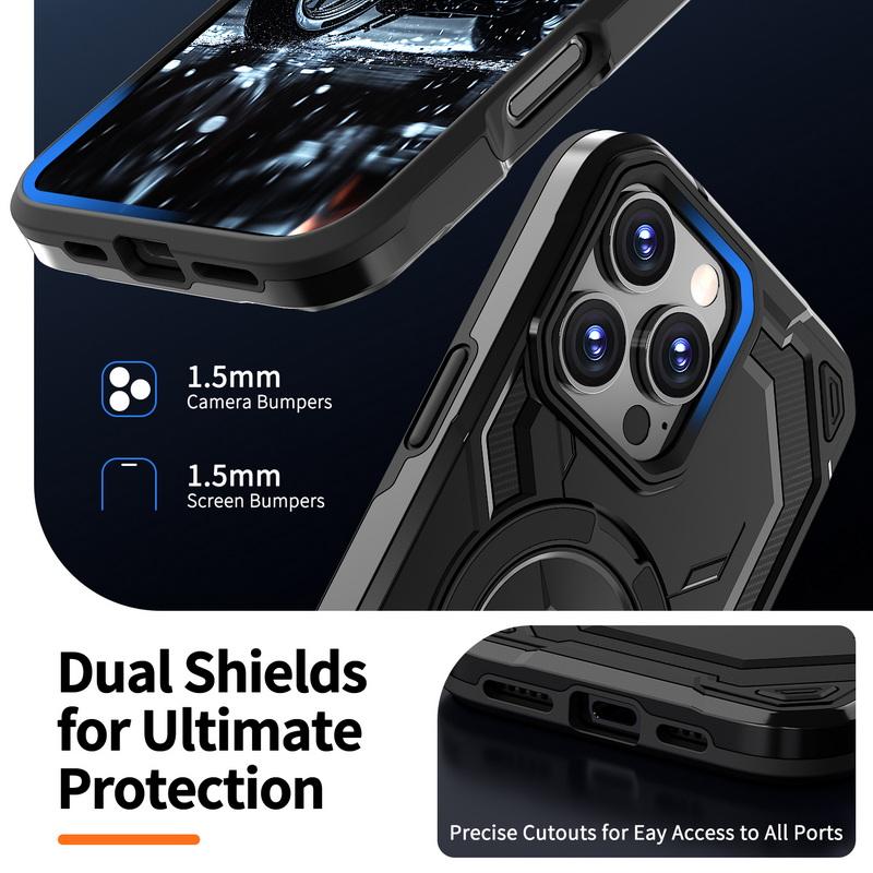 Metal Bracket Wireless Charge Magnetic Case For iPhone 16 Pro Max 15 Pro 14 13 12 11 360 Ring Stand Shockproof for Magsafe Phone Cover