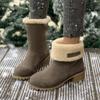 Large size 2024 winter medium boots two wear round head suede thick heel large cotton snow boots women's Martin boots